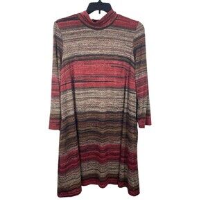 Rabbit Rabbit Rabbit Long Sleeve High Neck Stretch Knit Brown Tan Red 20W Dress